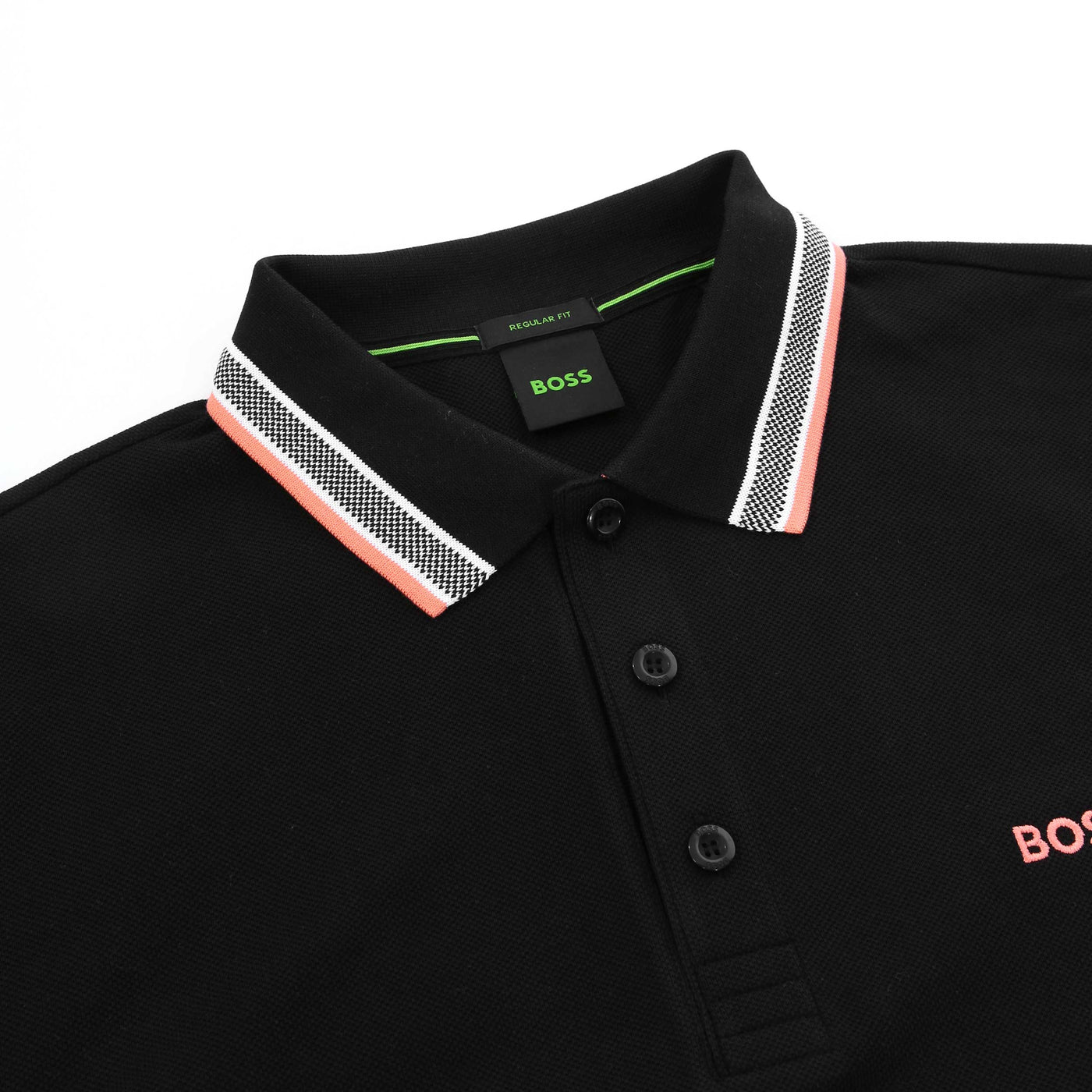 BOSS Paddy Polo Shirt in Black & Orange Collar