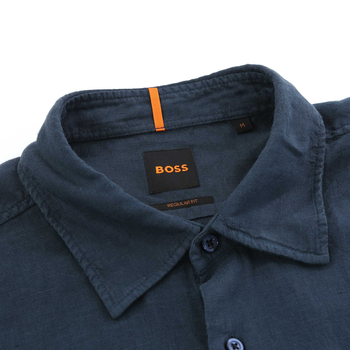 BOSS Rash 2 Short Sleeve Linen Shirt in Navy Collar