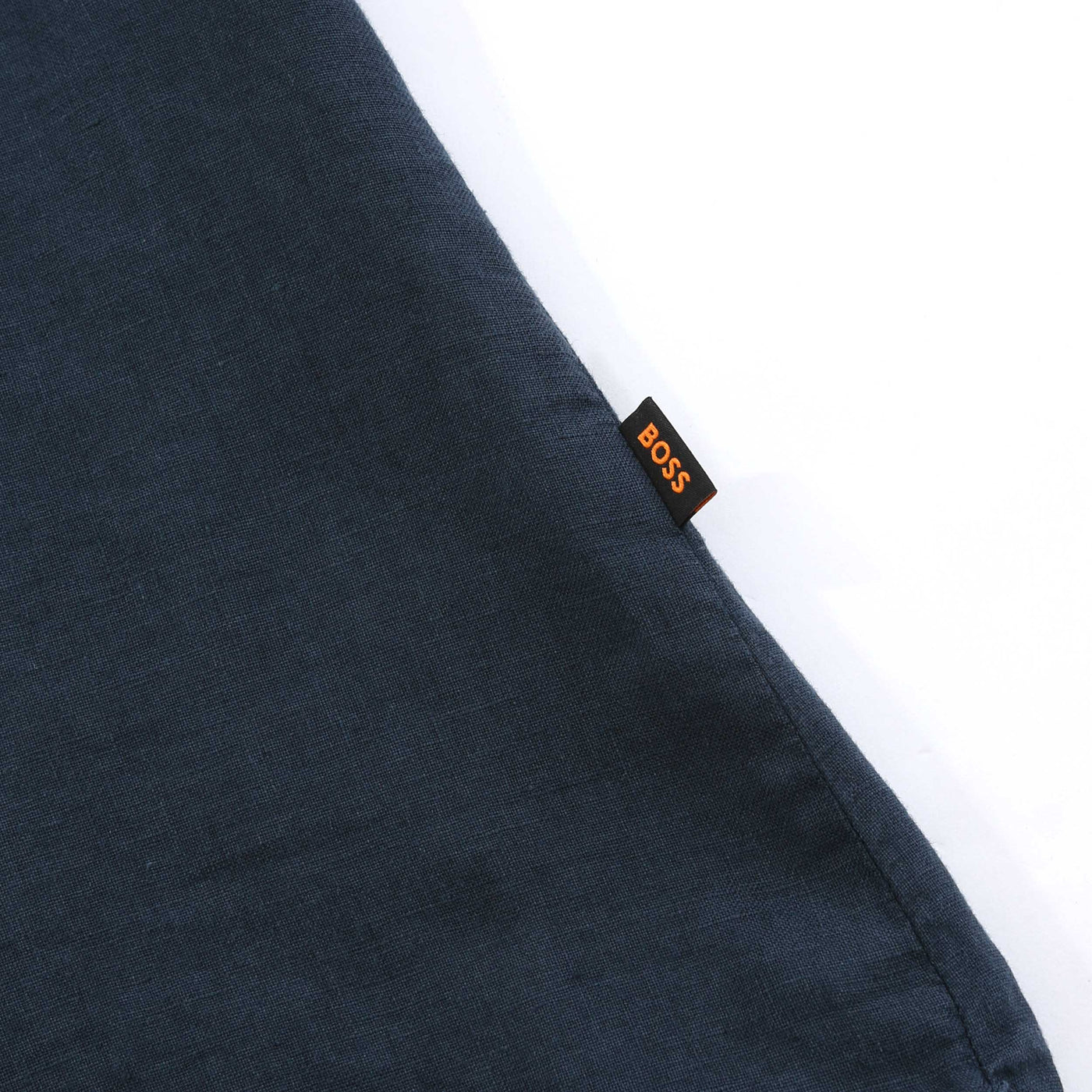 BOSS Rash 2 Short Sleeve Linen Shirt in Navy Logo Tab