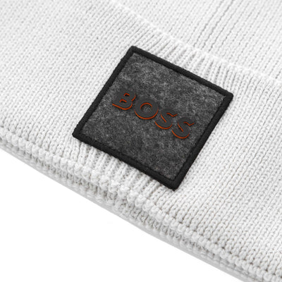 BOSS Foxxy Beanie Hat in Light Grey Logo