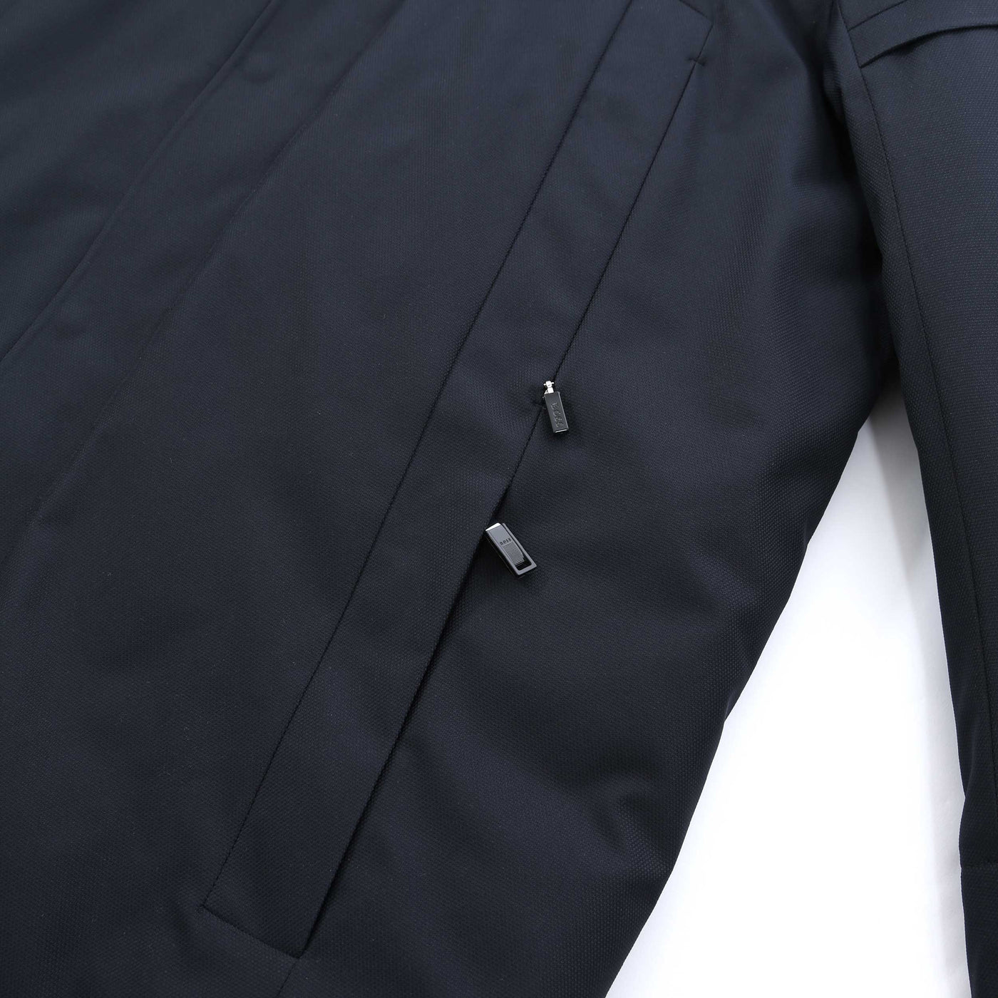 Boss J Terra Jacket in Dark Blue Zip Detail