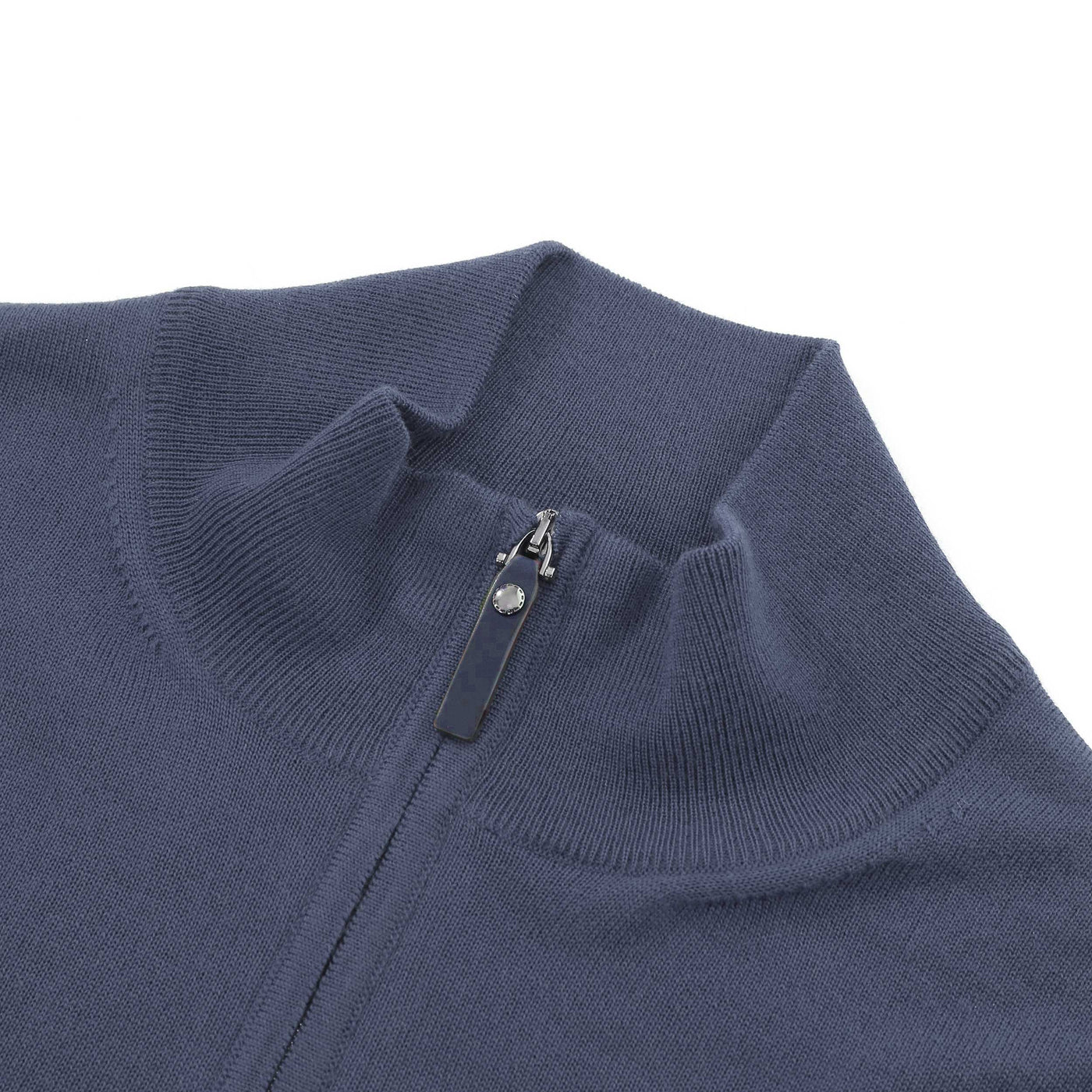 Canali 1/4 Zip Leather Detail Knitwear in Navy Marl Collar