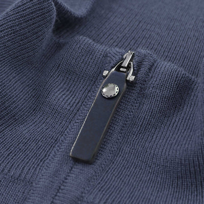 Canali 1/4 Zip Leather Detail Knitwear in Navy Marl detail