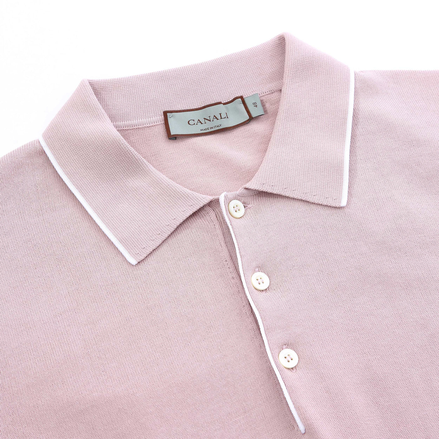 Canali 3 Button Knitted Polo in Pink Placket