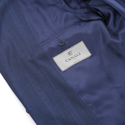 Canali Peak Lapel Milano Suit in Navy Blue Inside Detail