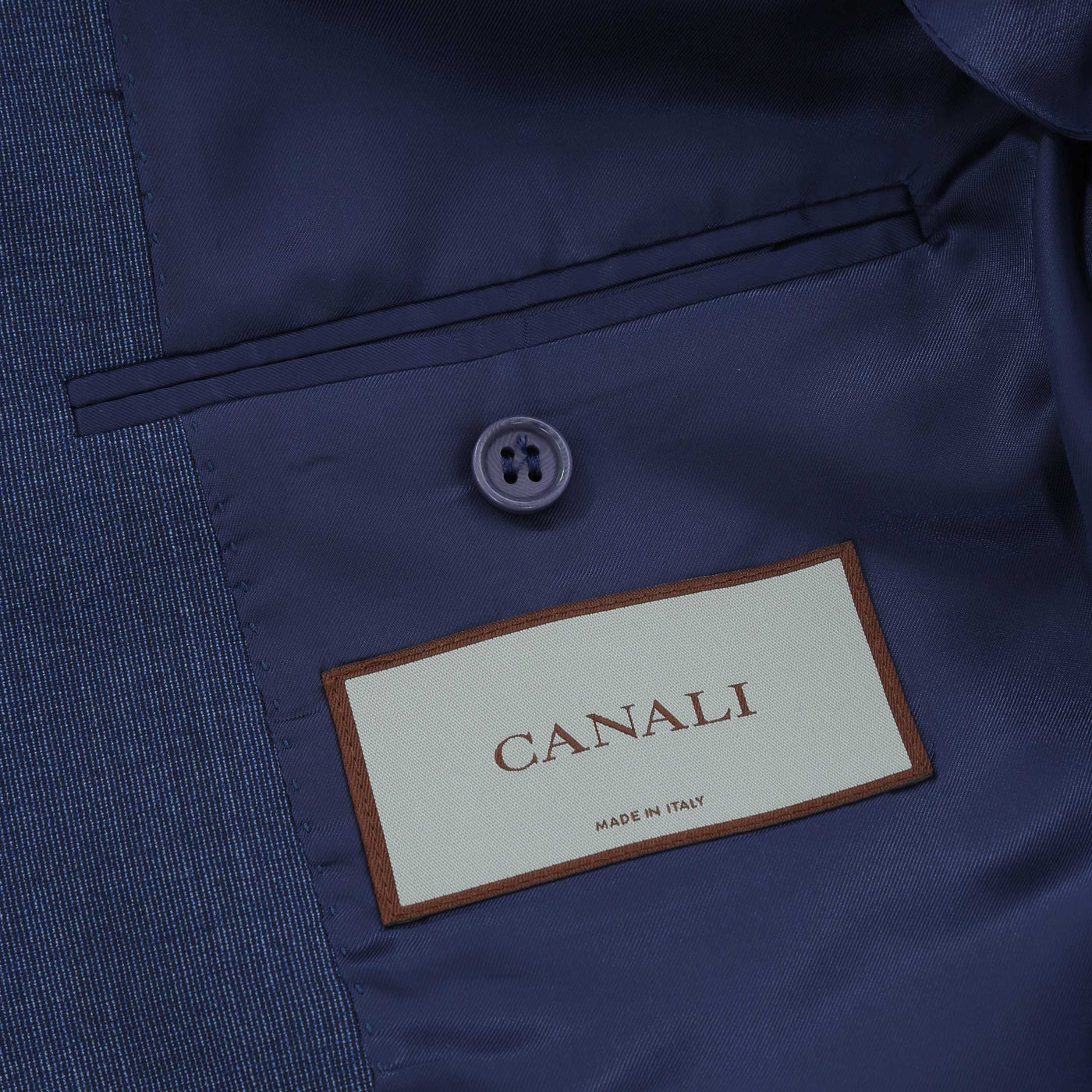 Canali Peak Lapel Stretch Suit in Denim Blue Detail 2