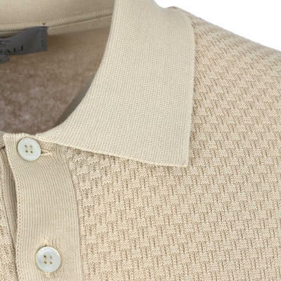 Canali Waffle Front Knitted Polo in Beige Collar