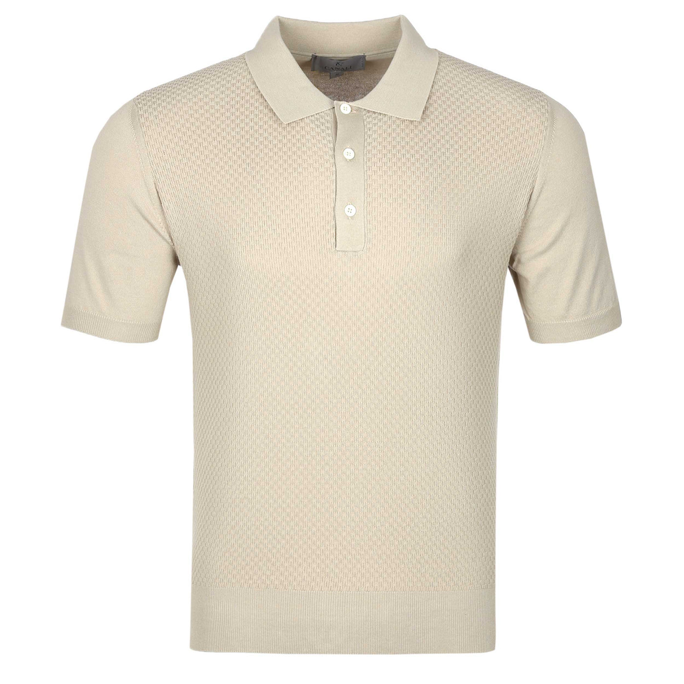 Canali Waffle Front Knitted Polo in Beige