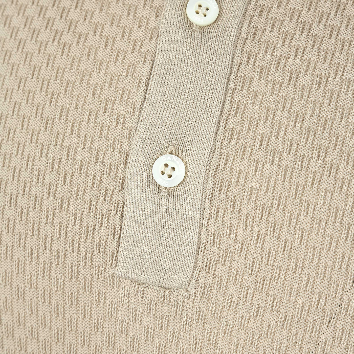 Canali Waffle Front Knitted Polo in Beige Placket