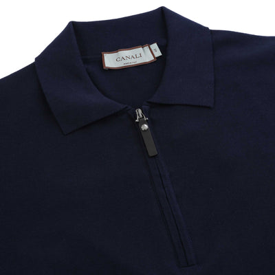 Canali Zip Polo Shirt in Navy Placket