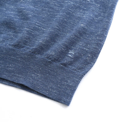 Thomas Maine Silk Linen Mix 3 Button Knit Polo in Blue Logo