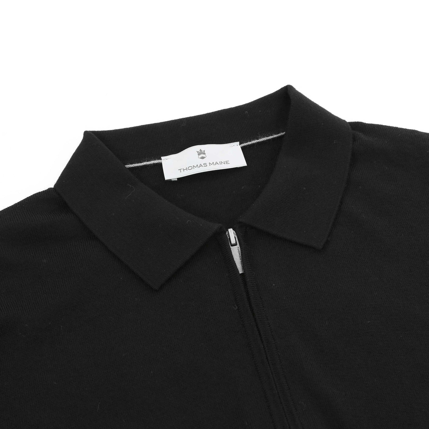 Thomas Maine Zip Knit Polo in Black Placket