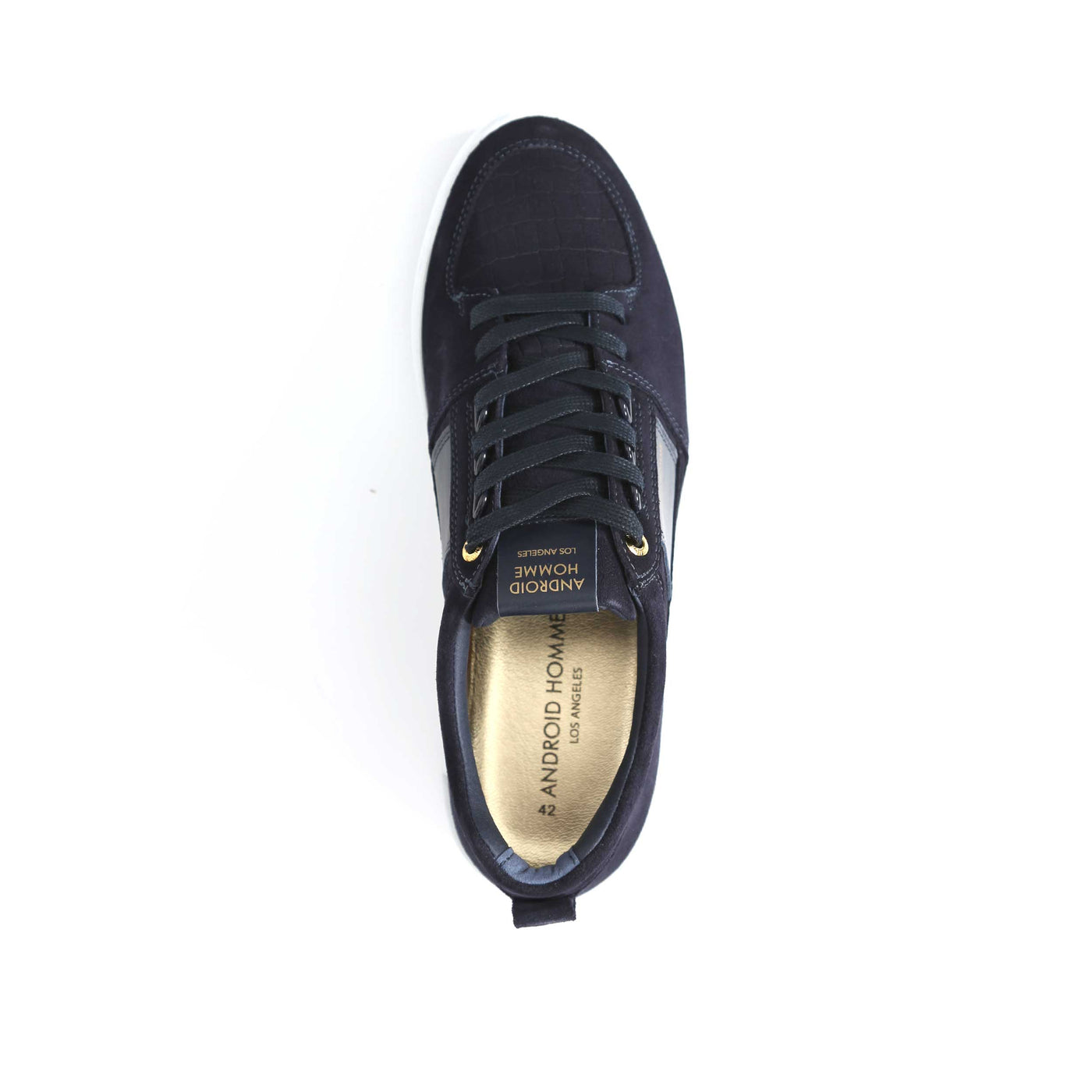 Android Homme Point Dume Low Trainer in Caiman Croc Navy Birdseye