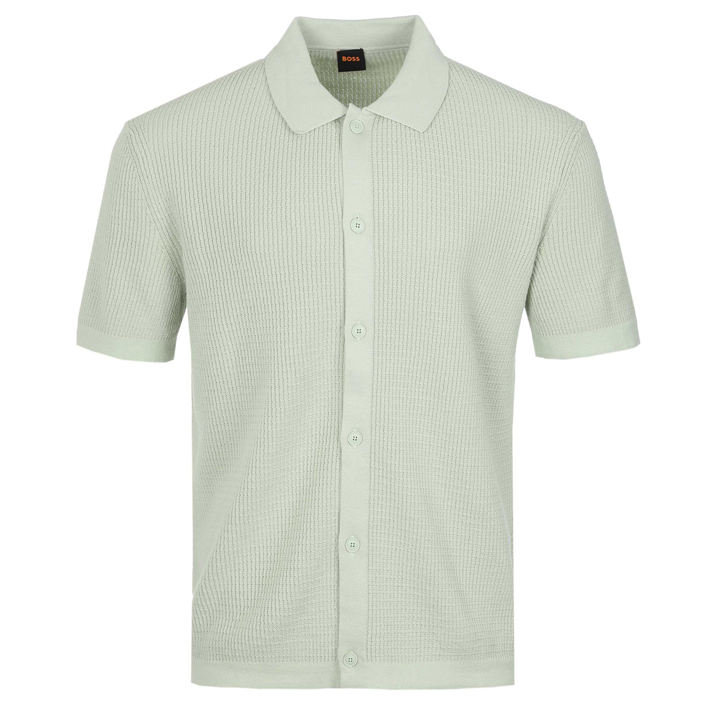 BOSS Akepalo Knitted SS Shirt in Open Green
