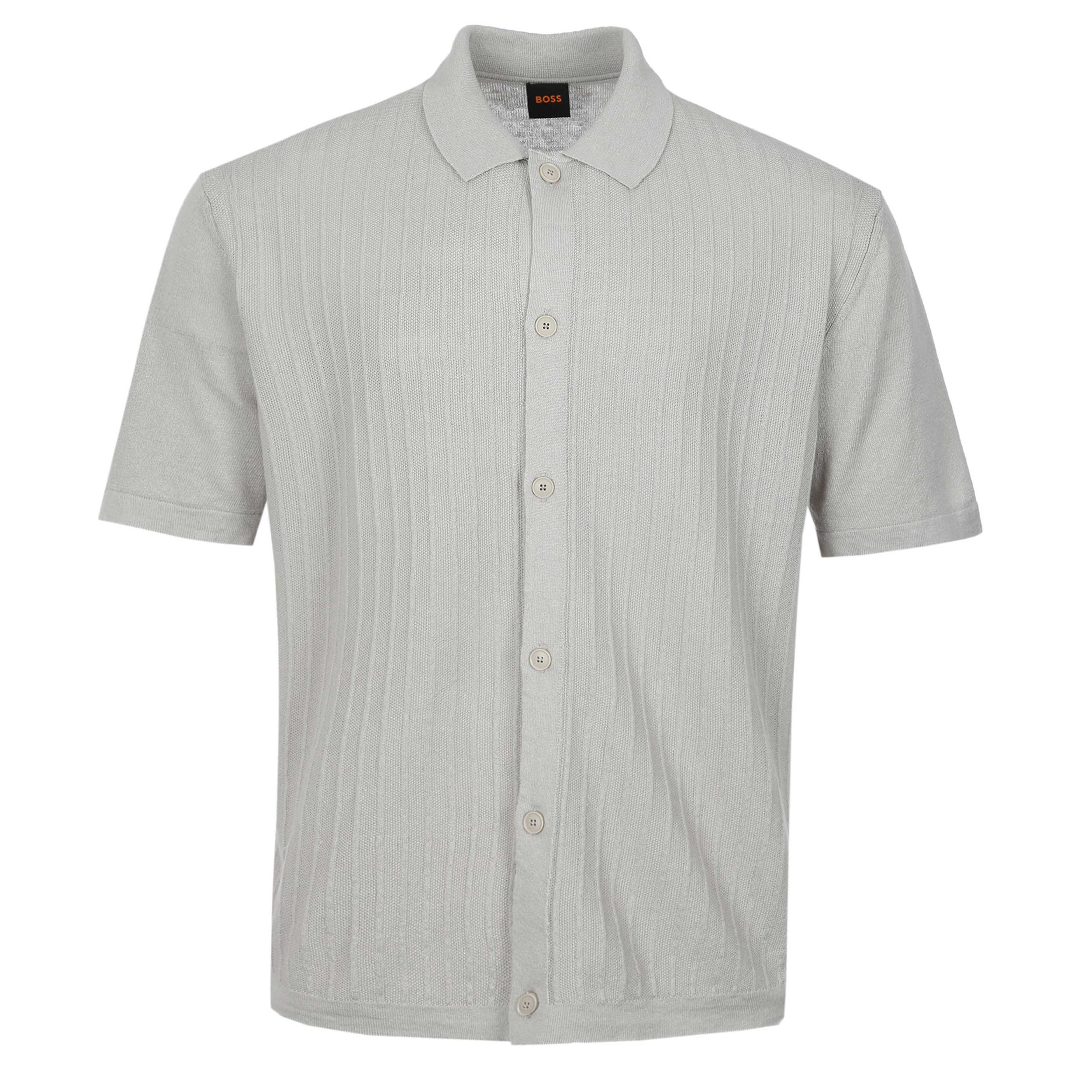 BOSS Amicino Knitted SS Shirt in Open Grey