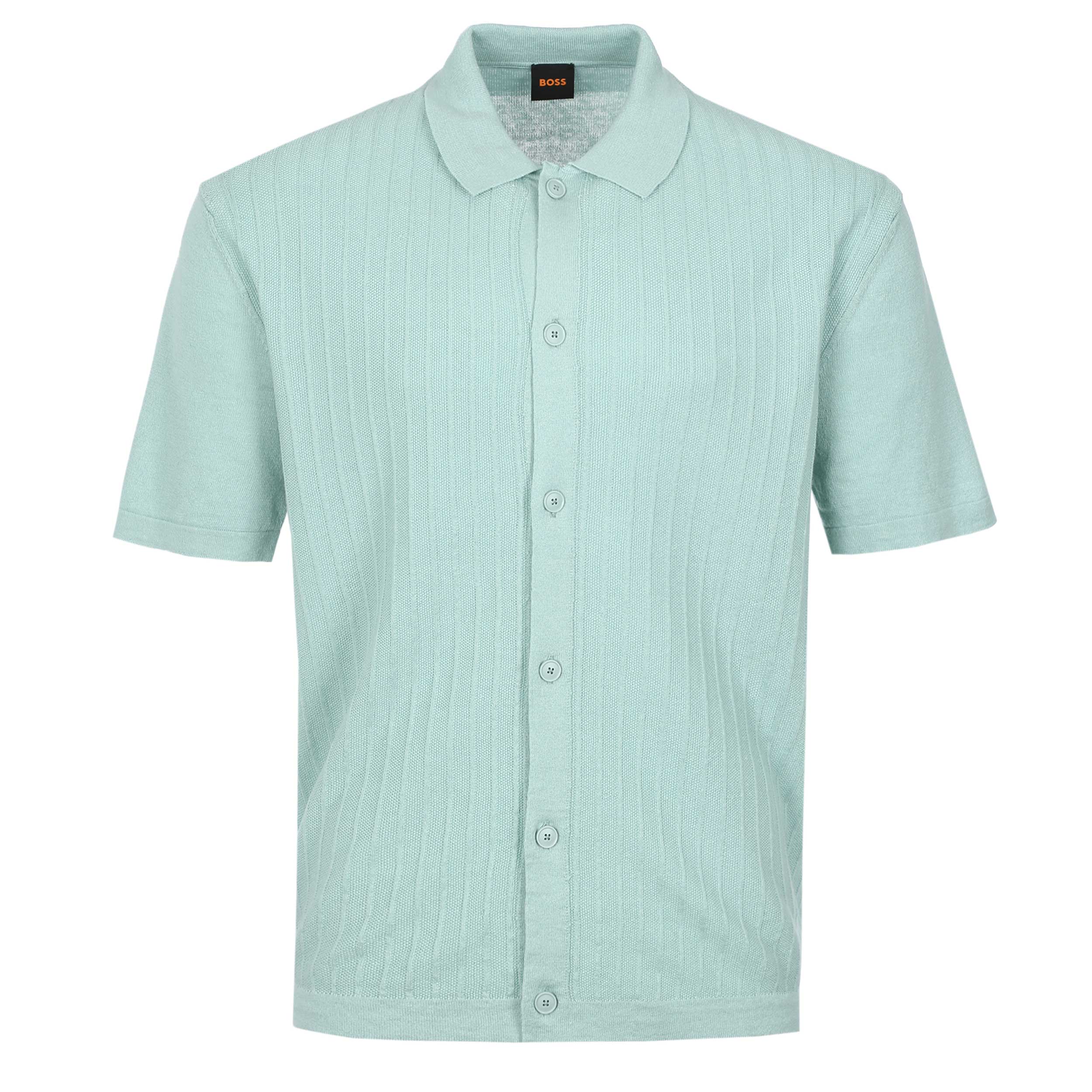 BOSS Amicino Knitted SS Shirt in Turquoise Aqua