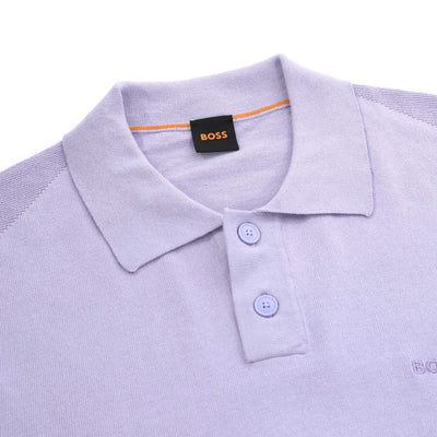BOSS Asac P Knitted Polo in Lilac Collar