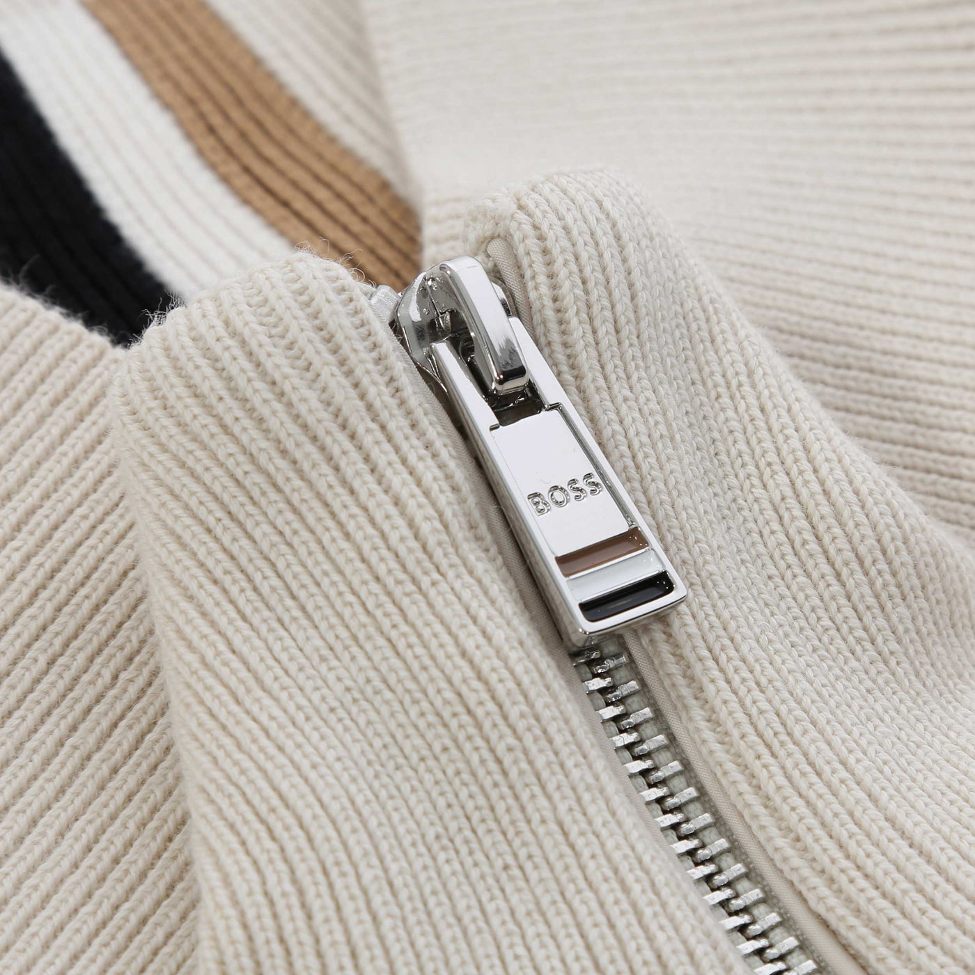 BOSS H Hernesto Knitwear in Cream Zip