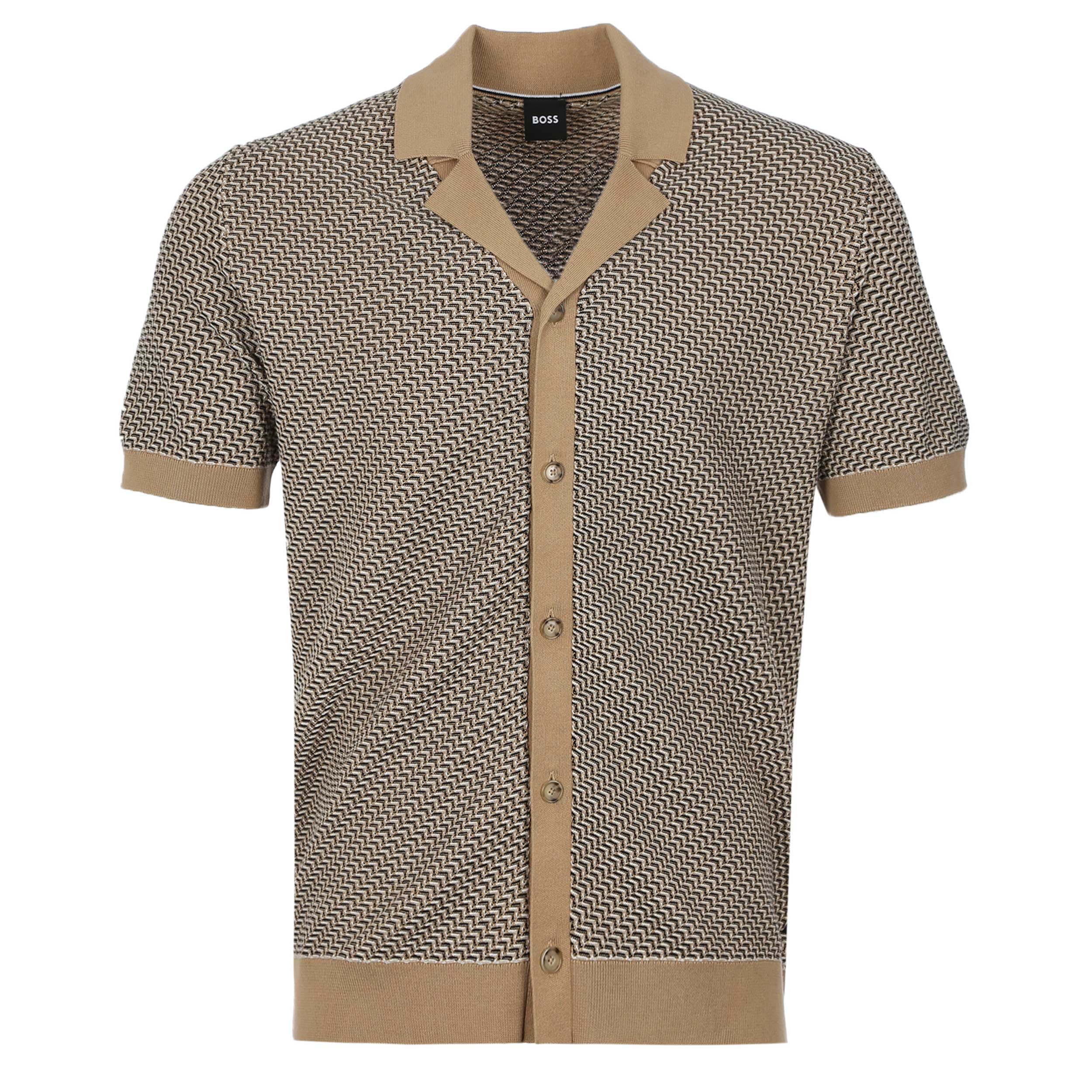 BOSS H Lomare Knitted Polo Shirt in Medium Beige