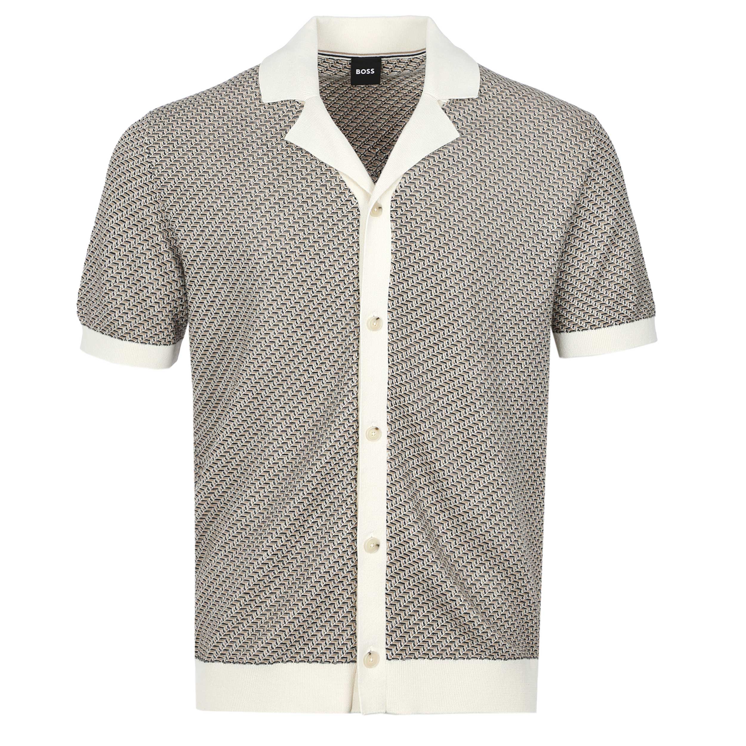 BOSS H Lomare Knitted Polo Shirt in Open White