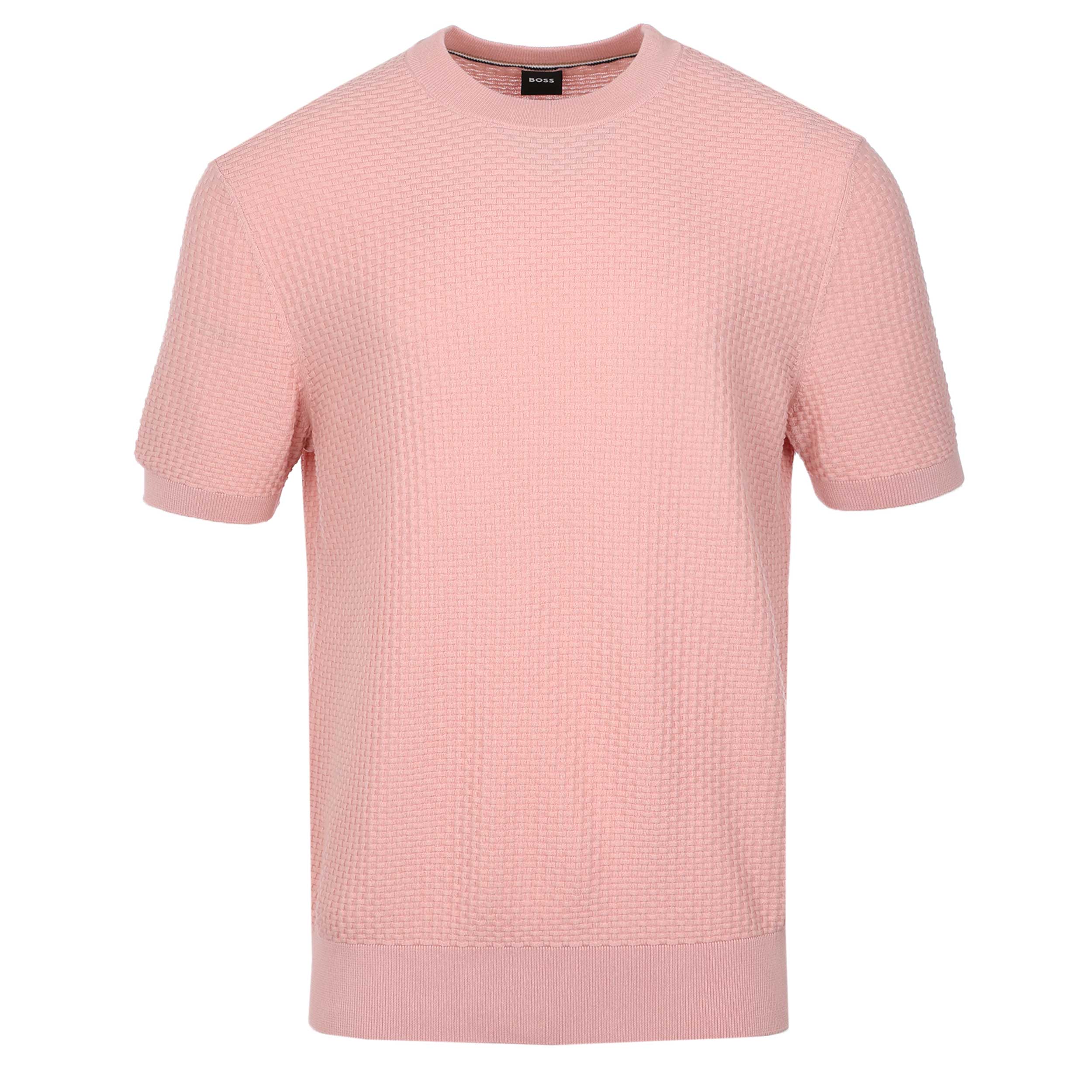 BOSS H Nilton Knitted T-Shirt in Light Pastel Pink