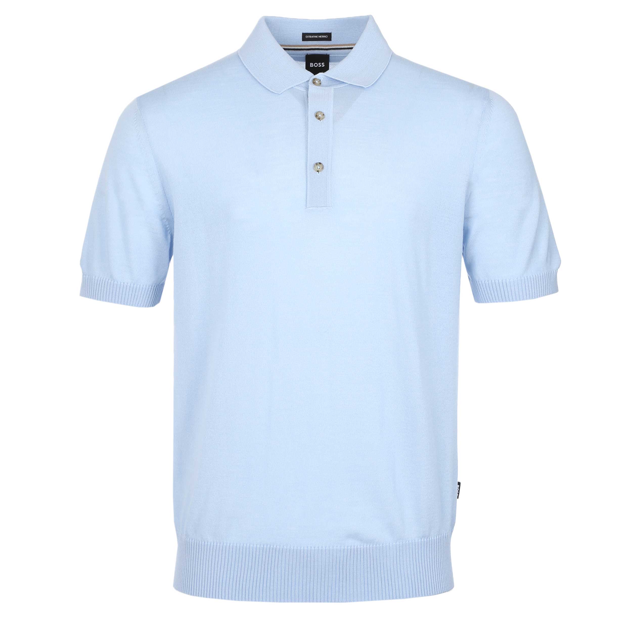 BOSS H Nolano Knitted Polo in Light Pastel Blue