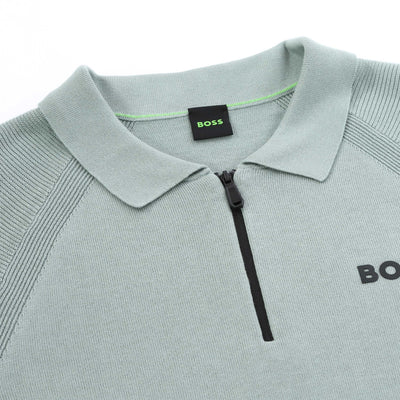 BOSS K Perform Max PL Knitted Polo Shirt in Sage Collar