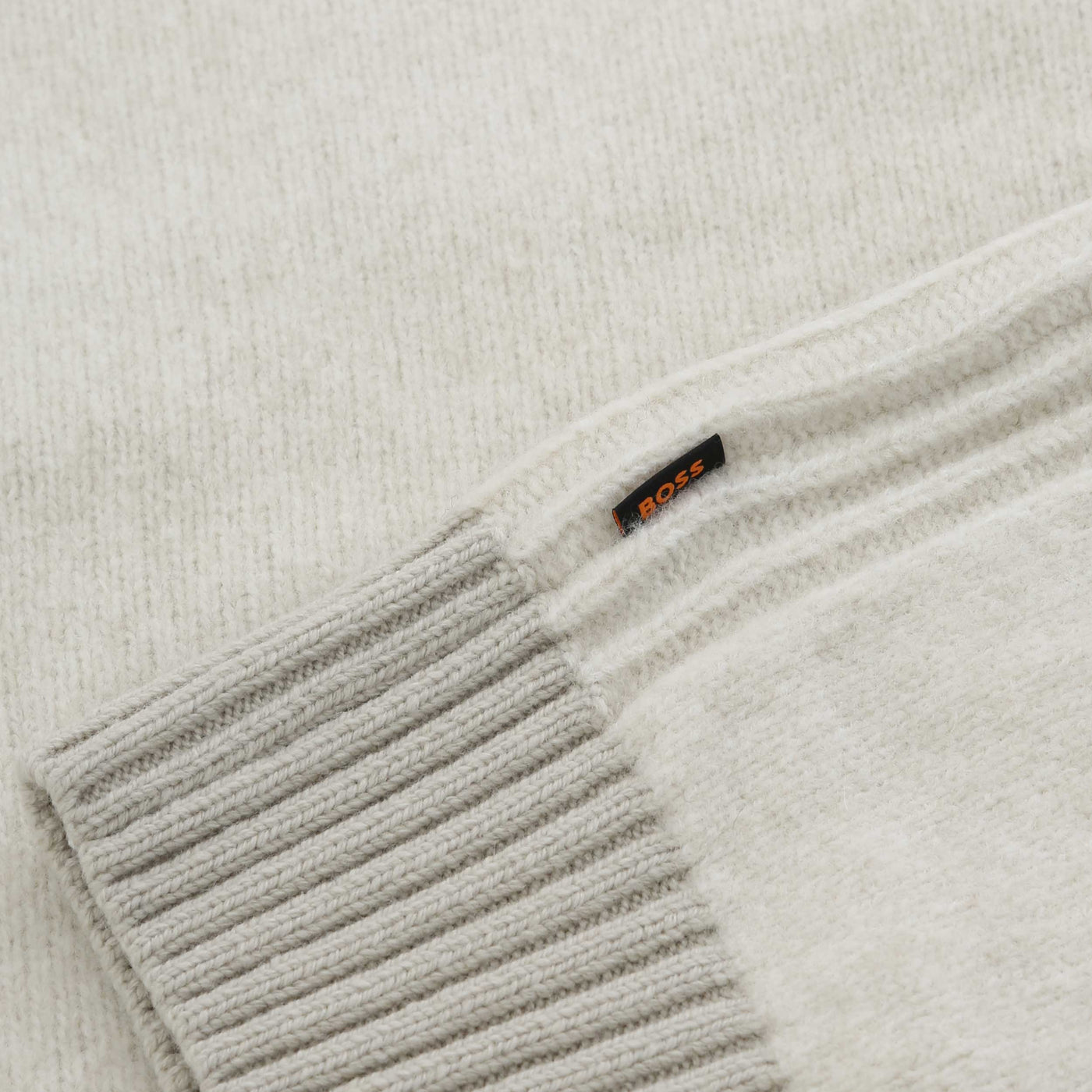 BOSS Kobear Quarter Zip in Light Beige Logo Tab