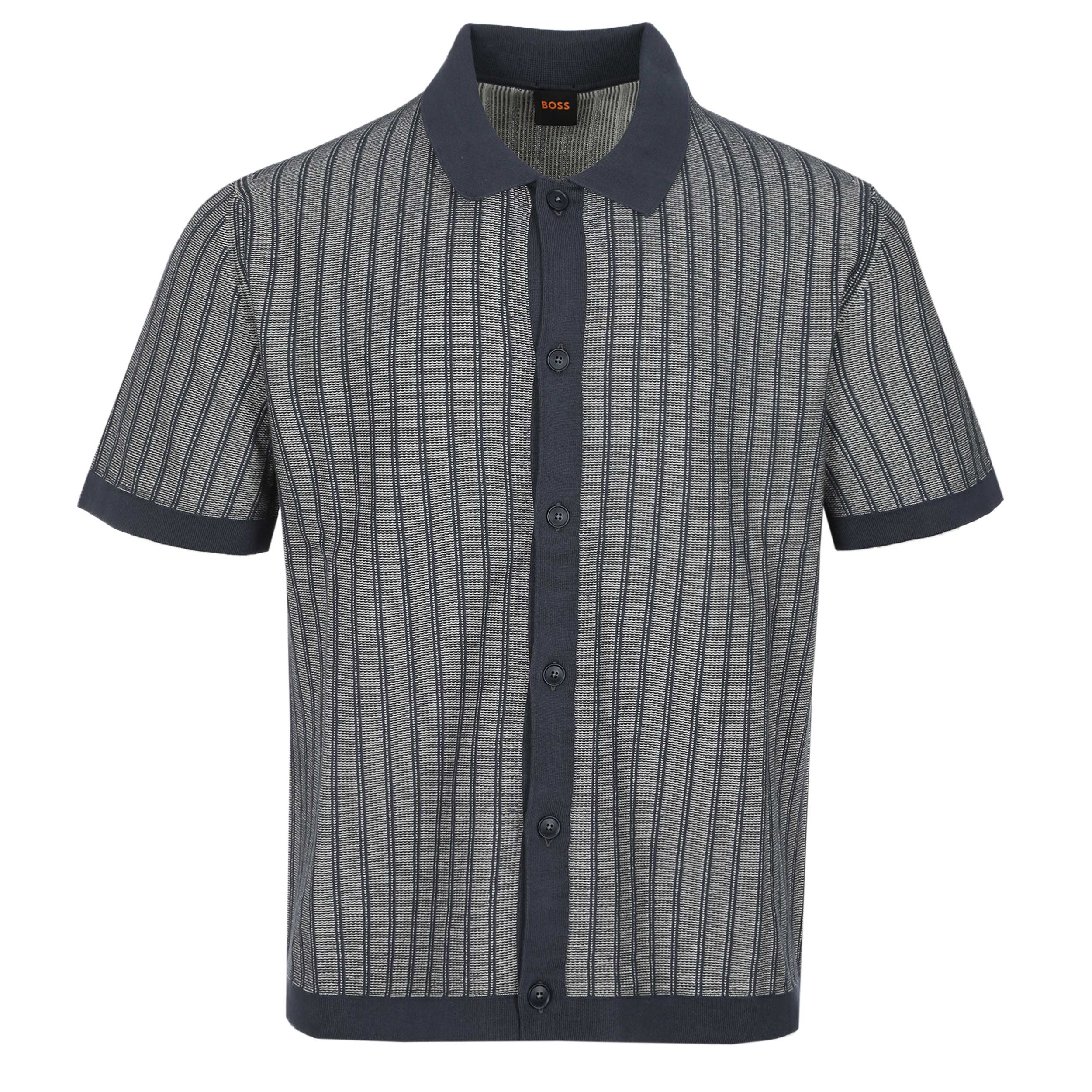 BOSS Kodd Knitted SS Shirt in Dark Blue