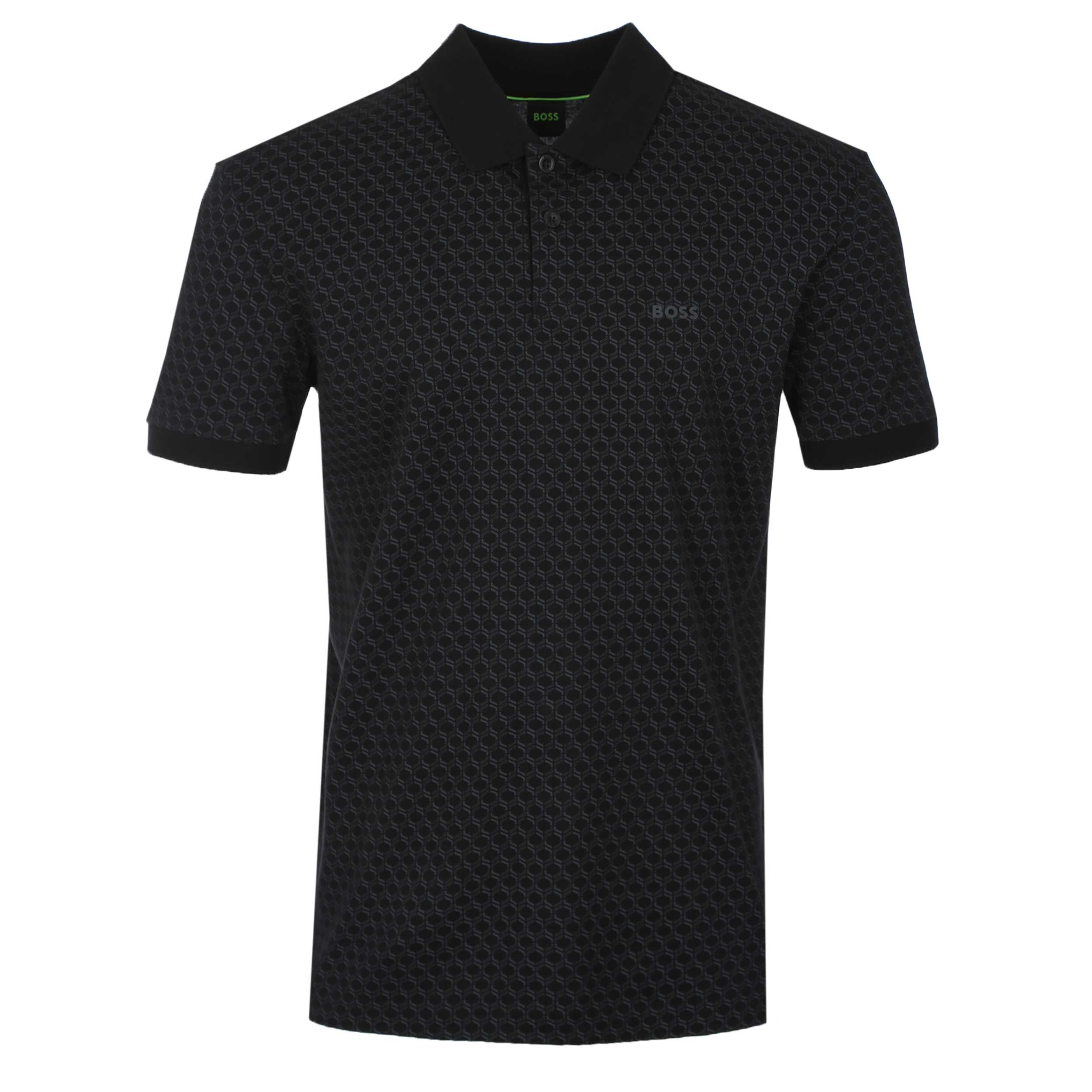 BOSS PL GOC Chip Pattern Polo Shirt in Black