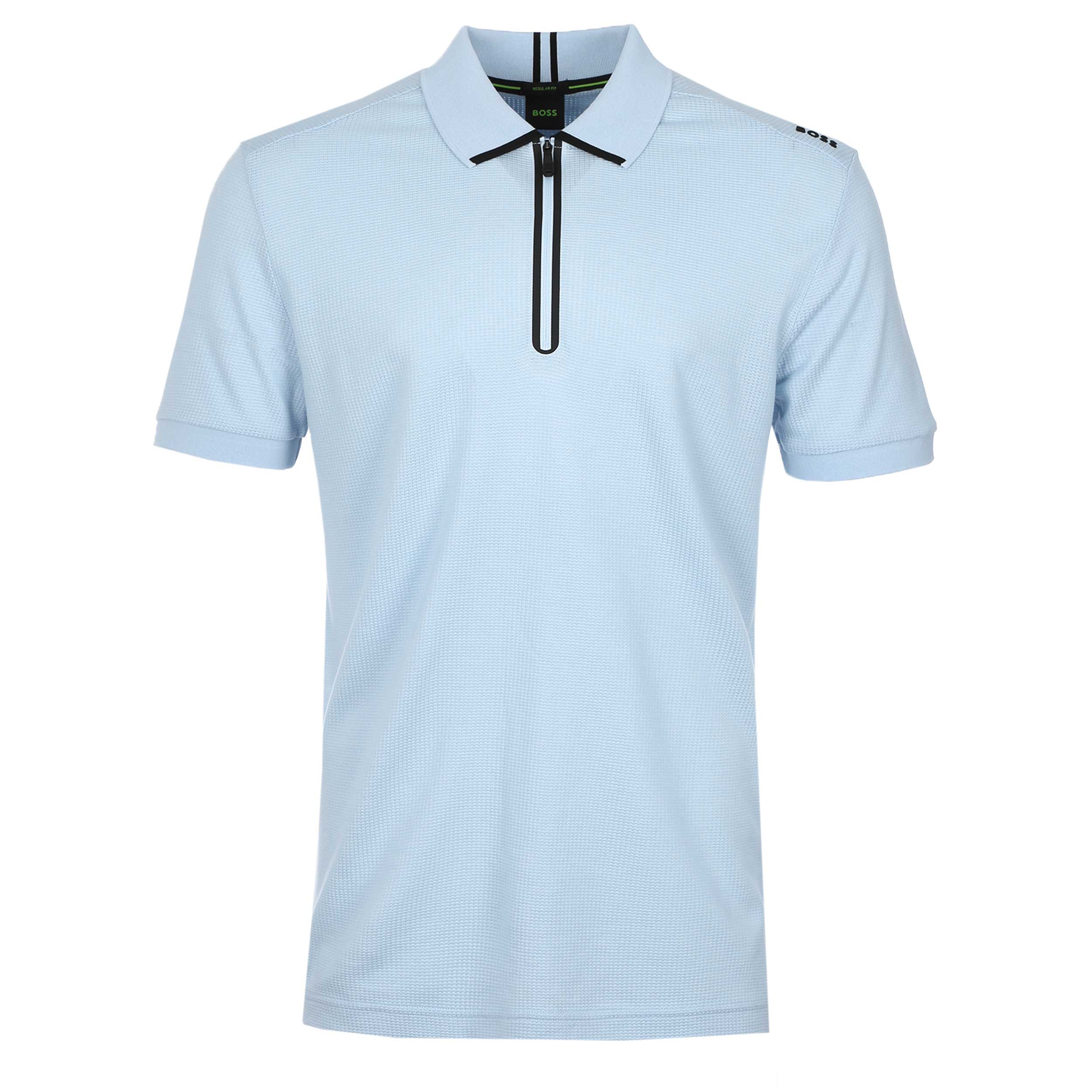 BOSS PL Terrace Zip Polo Shirt in Open Blue