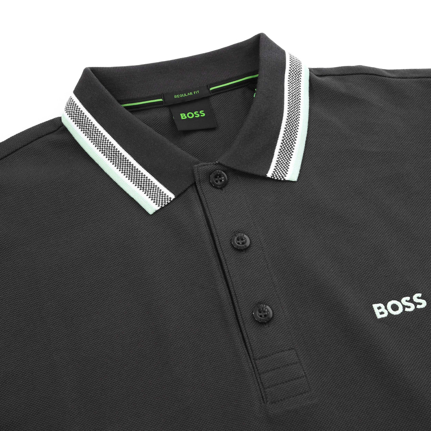 BOSS Paddy Polo Shirt in Charcoal & Mint Collar