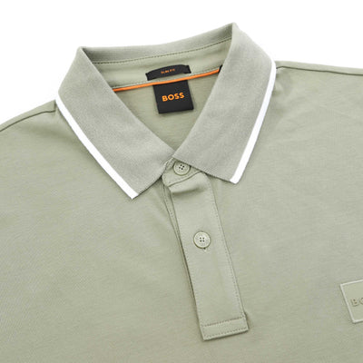 BOSS Passertip Polo Shirt in Sage Placket