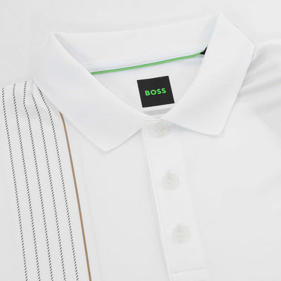 BOSS Paule Check TOC Polo Shirt in White Placket