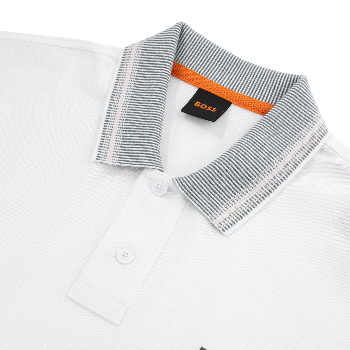 BOSS PeGlitchKnit Polo Shirt in White collar