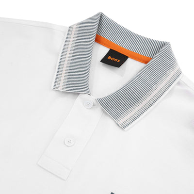 BOSS PeGlitchKnit Polo Shirt in White collar