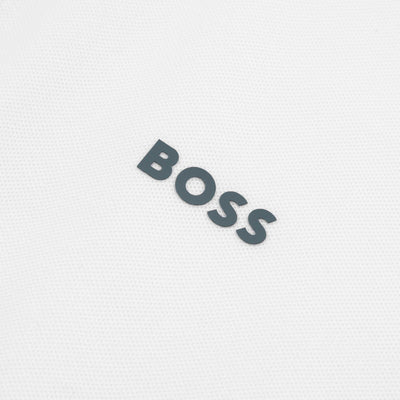 BOSS PeGlitchKnit Polo Shirt in White logo