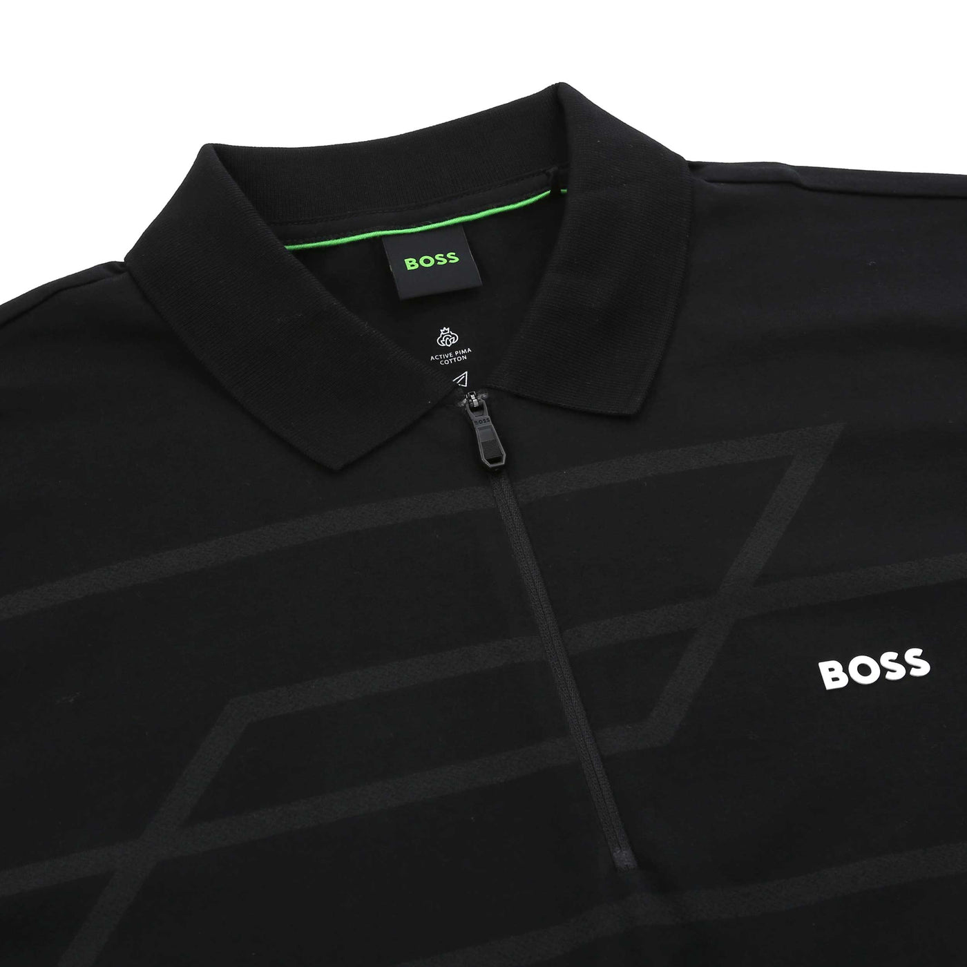 BOSS Philix Zip Polo Shirt in Black Placket