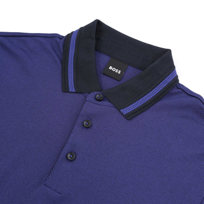 BOSS Pleins 23 LS Polo Shirt in Dark Blue collar