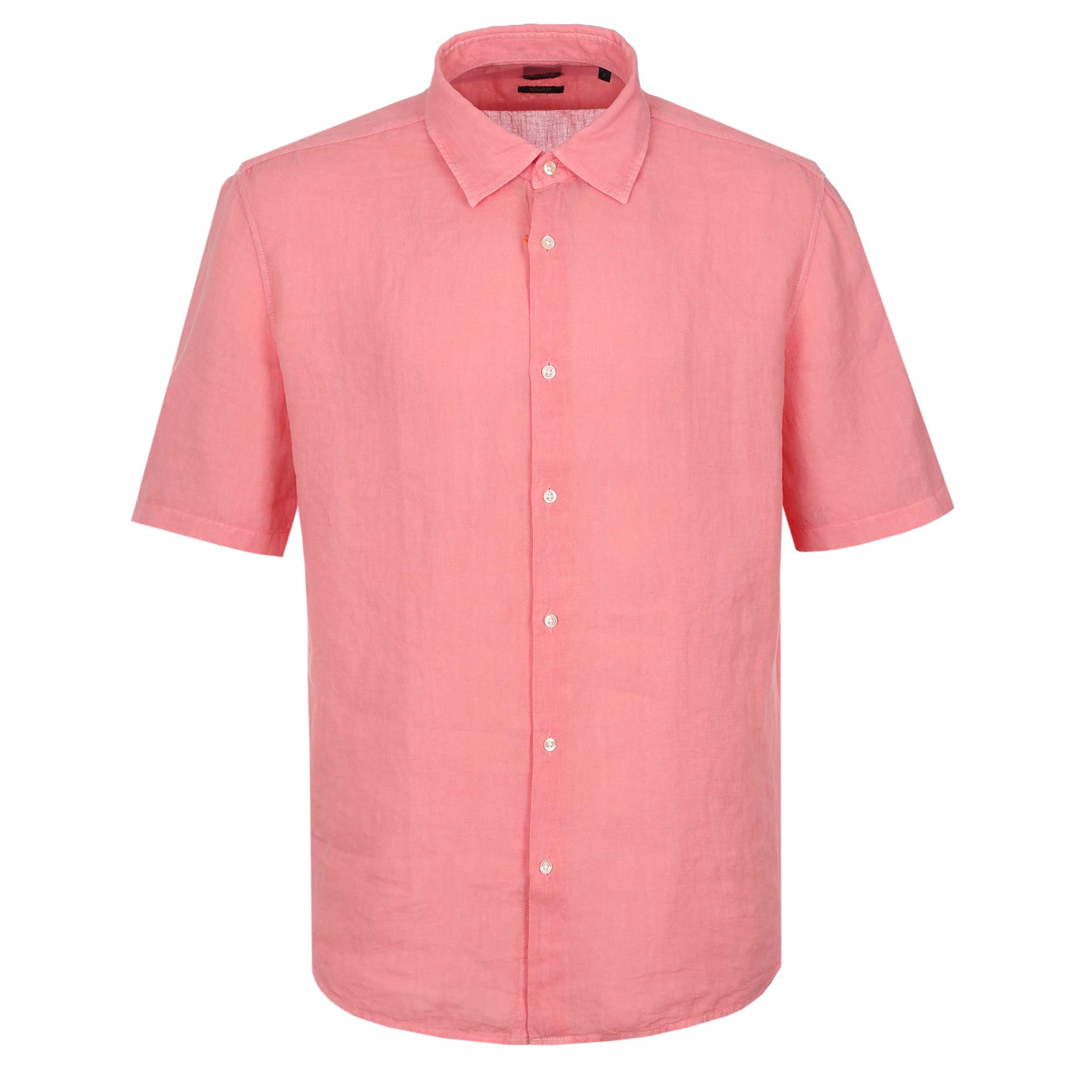 BOSS Rash 2 M Short Sleeve Linen Shirt in Light Pastel Red