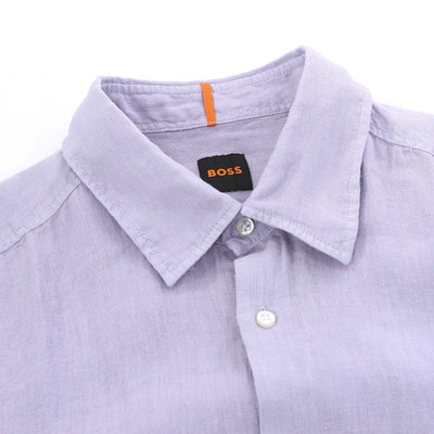 BOSS Rash 2 M Short Sleeve Linen Shirt in Lilac Collar