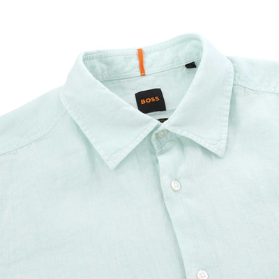BOSS Rash 2 M Short Sleeve Linen Shirt in Mint Collar