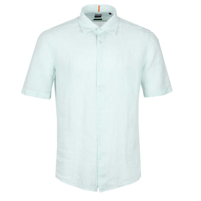 BOSS Rash 2 M Short Sleeve Linen Shirt in Mint