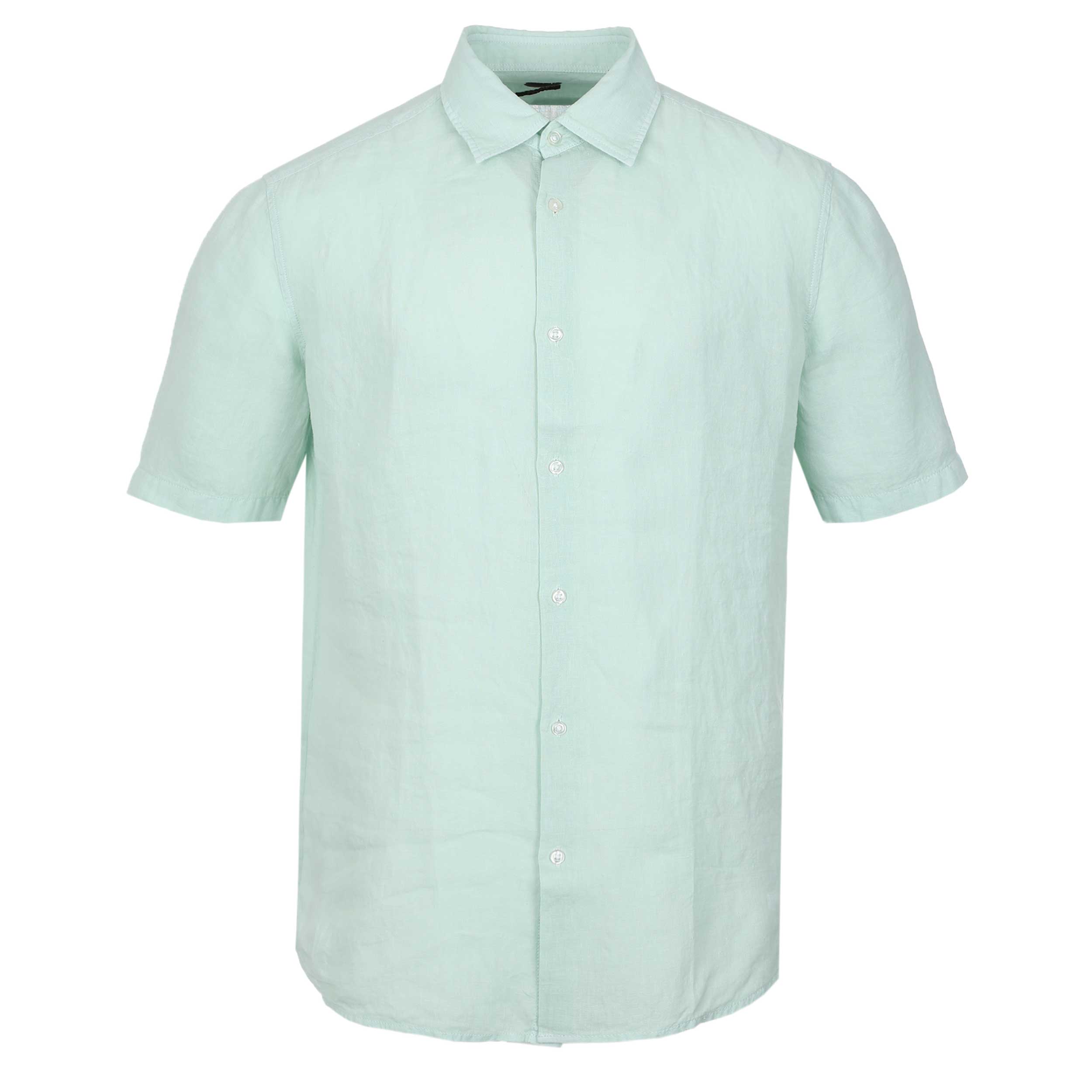BOSS Rash 2 M Short Sleeve Linen Shirt in Turquoise Aqua