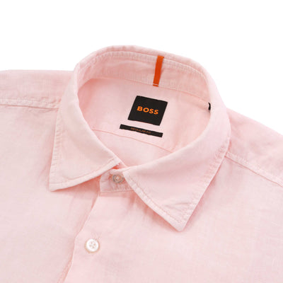 BOSS Rash 2 Short Sleeve Linen Shirt in Pink Collar