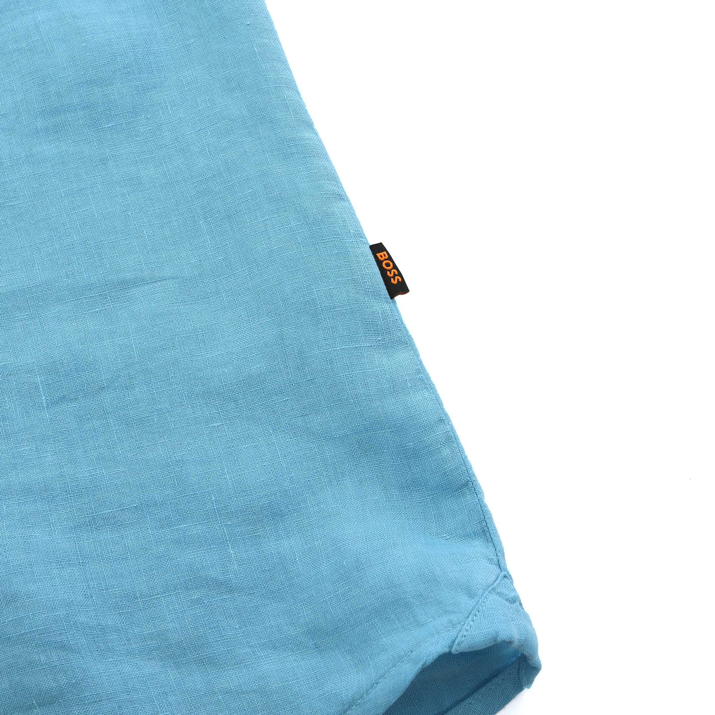 BOSS Rash 2 Short Sleeve Linen Shirt in Teal Logo Tab