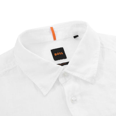 BOSS Rash 2 Short Sleeve Linen Shirt in White Collar