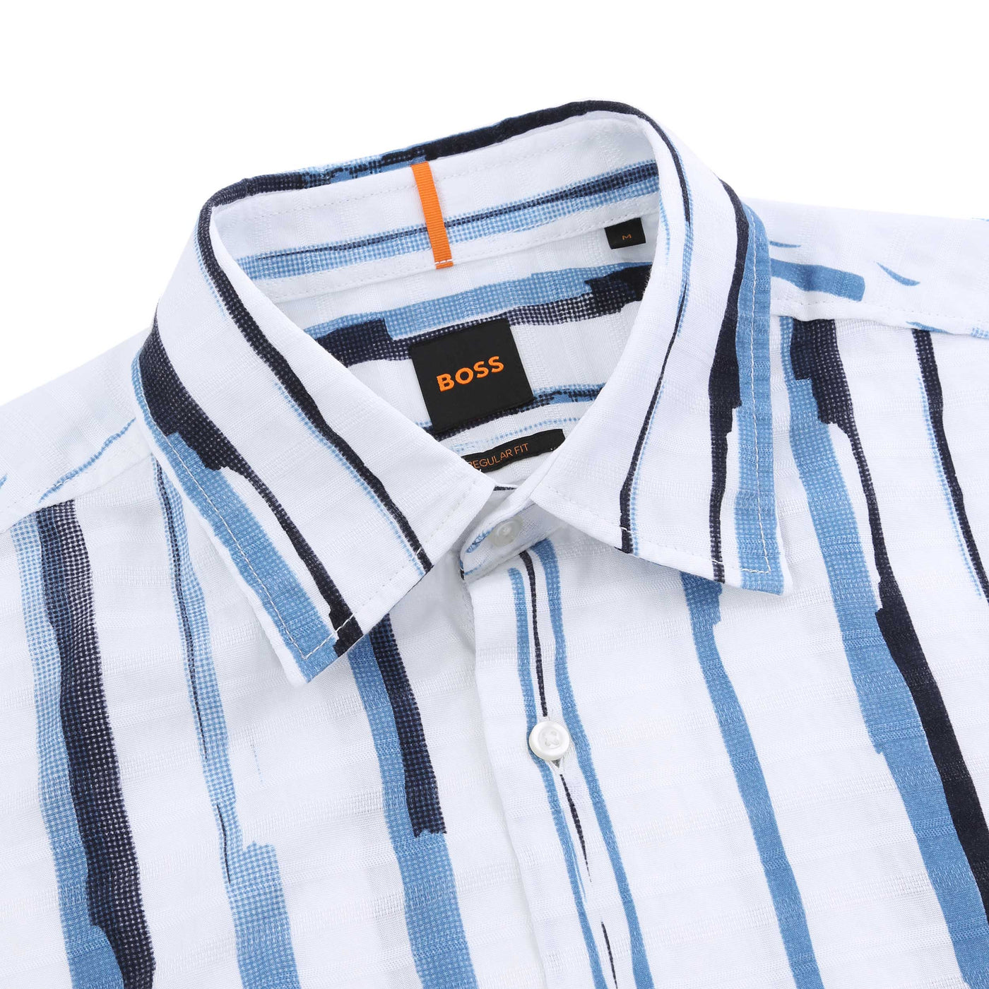 BOSS Rash 2 Short Sleeve Shirt in White & Blue Collar