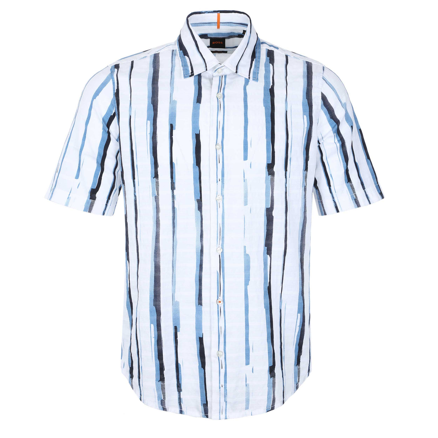 BOSS Rash 2 Short Sleeve Shirt in White & Blue