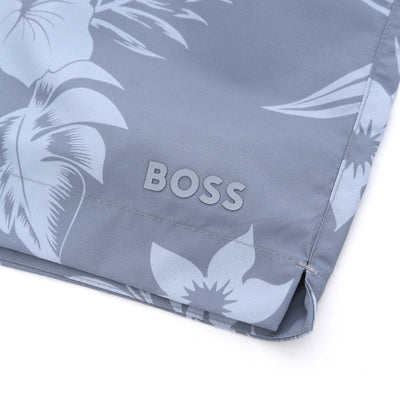 BOSS Reev Swim Short in Silver Logo
